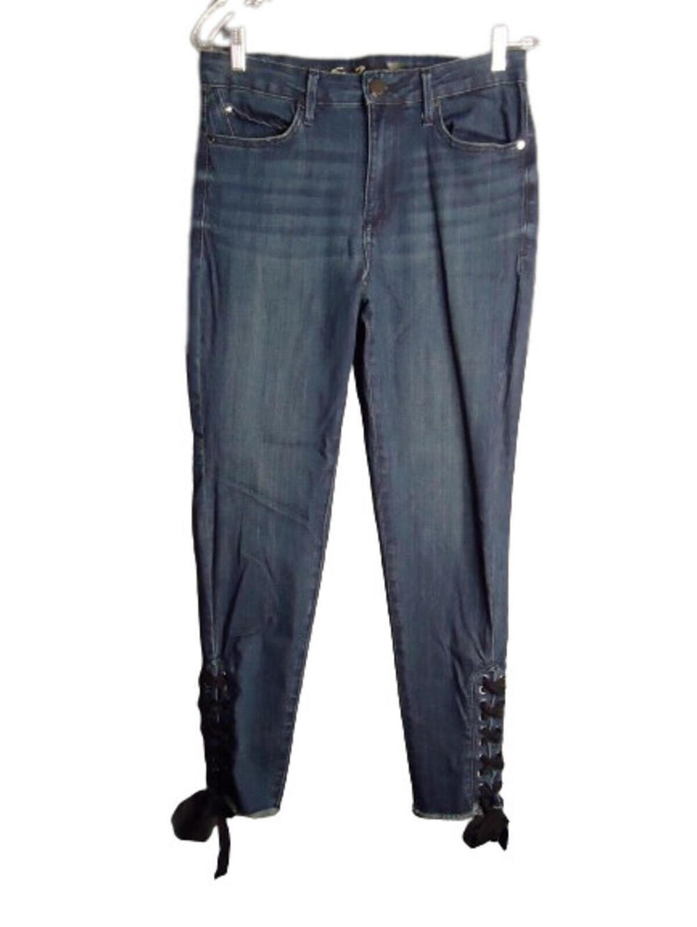 Seven7 Ultra High Rise Skinny Lace Up Jeans Raw Hem Dark Wash Womens Size 10